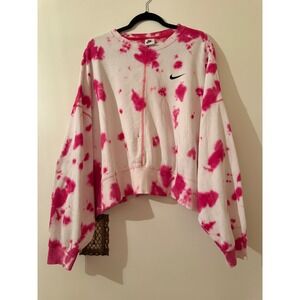 Nike Sportswear Women's Oversized Fleece Tie-Dye Sweatshirt Pink DM6357-621 XL